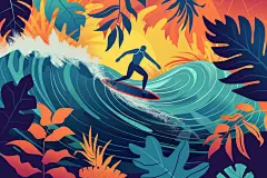 扁平风冲浪夏天画报风插画