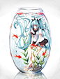 少女,水中少女,玻璃杯