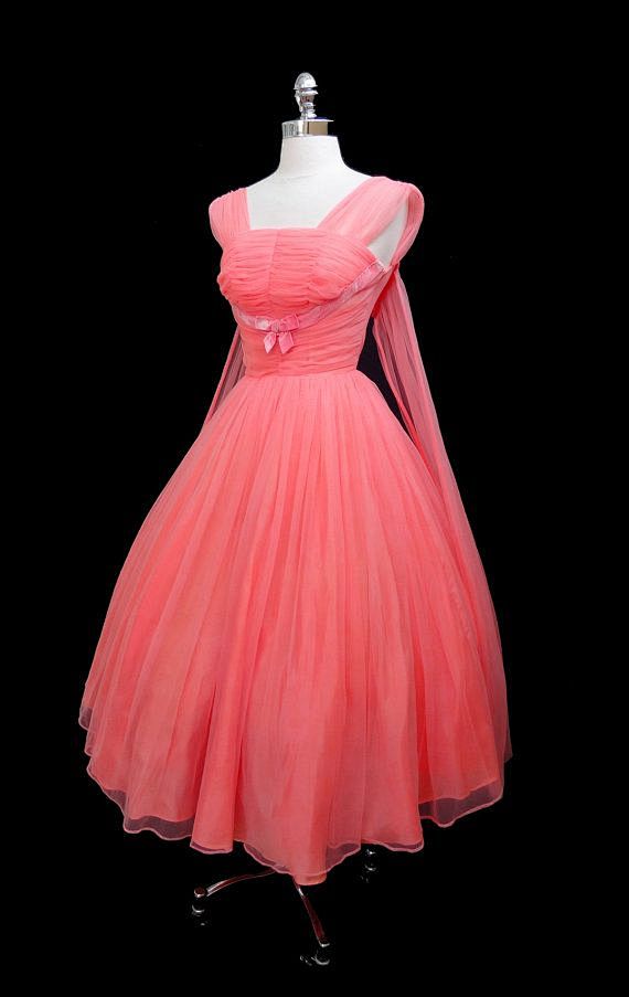 1950's Coral Chiffon...