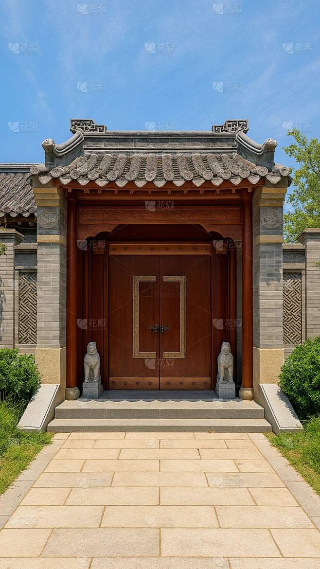 常规内容-建筑系列典雅感中式传统大门素材-花瓣网