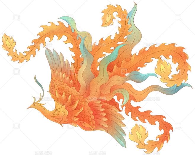 飞舞的五彩金凤凰国风古典插画