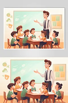AI数字艺术教师节老师学生校园卡通插画