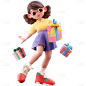 3D电商购物女孩人物贴纸