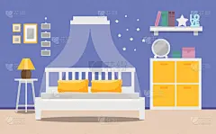 床,现代,室内,卧室,柜子,可爱的,家庭,模板,装饰物,窗户