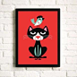 cat 猫和小鸟卡通可爱动物艺术画 儿童房餐厅有框装饰画 优凡画品-淘宝网