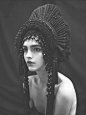Black Pleated Headdress - sculptural fashion accessories; couture headpiece