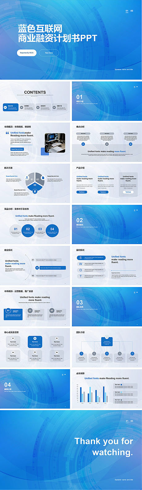 蓝色互联网商业融资计划书PPT-源文件