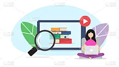 在线教育创意插画矢量图，通过互联网智能手机和电脑学习的小人插画矢量图，平面矢量图为网站登陆页面
