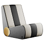 Modern Outdoor Folding Lounge Chair With Black White Stripes & Golden Details For Sale