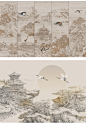 中式山水壁画贴图新中式壁纸水墨装饰画山水画背景墙SU贴图ps素材