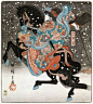 百首诗中的科科皇帝 Utagawa Hiroshige的彩色木雕，1845-1846
