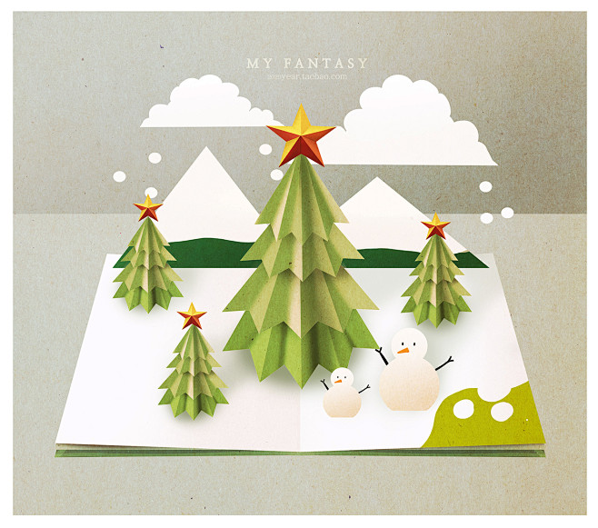 立体折纸剪纸圣诞节三维场景创意海报psd分层