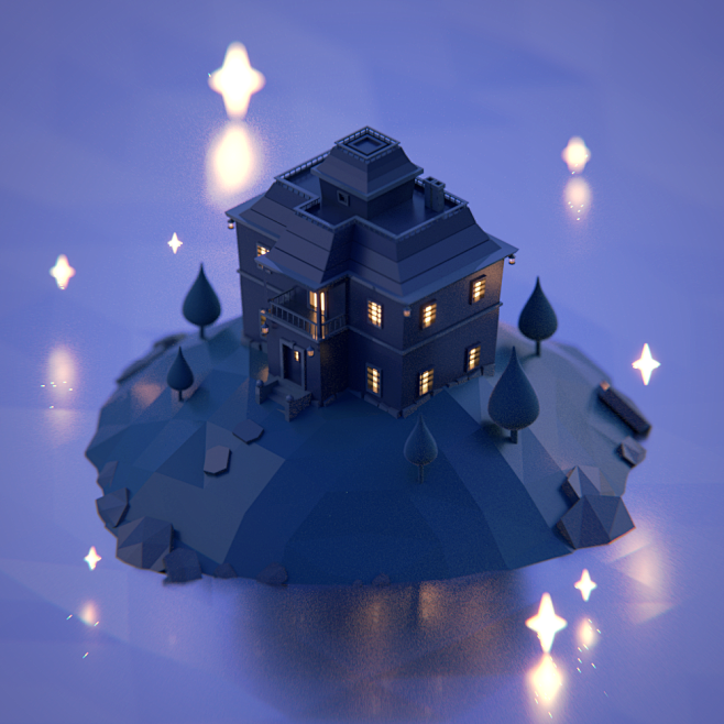 C4D-低边形#2.5D #扁平化风格#...