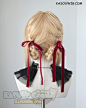 [ Kasou Wig ] Violet Evergarden blonde braided buns wig with red ribbo