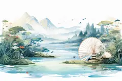 暑假海景旅游沙滩景色的插画