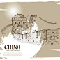 矢量复古手绘线稿中国传统建筑长城故宫天坛熊猫 AI设计素材AI1-淘宝网