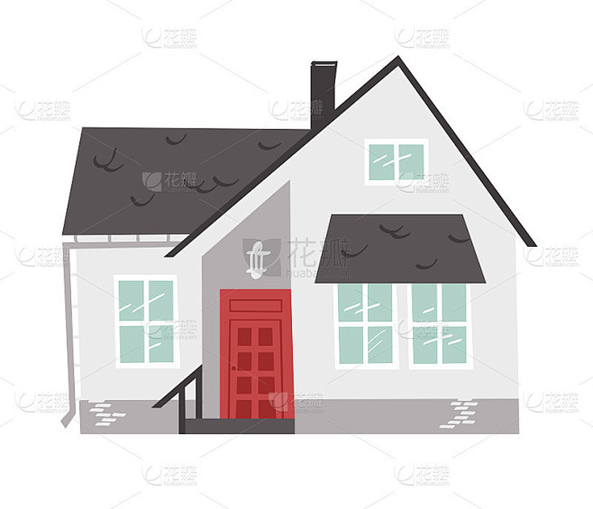 手绘卡通房子在白色背景孤立。Flat style插图Cozy Home。小矢量农舍画。创意数码艺术作