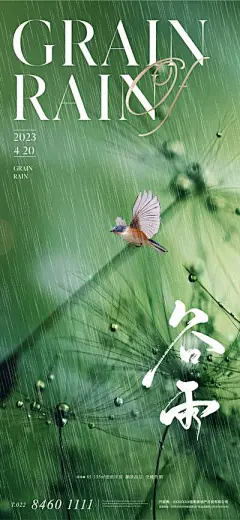 【南门网】海报 地产 美业 谷雨 二十四节气 谷雨 唯美 小清新 简约 花草 动植物 小鸟 下雨 意境 大气 国际 书法字