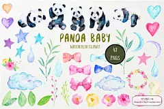 可爱卡通水彩淡雅手绘小熊猫宝宝图案形象PNG免扣PS设计素材-淘宝网
