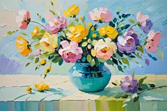 花朵油彩画艺术花瓶油画插画图片