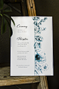 wedding invitations print floral illustration blue minimal Flowers rose rsvp card