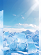 An icy landscape photo with ice on a blue background, in the style of photorealistic renderings, uhd image, kodak ektar, commercial imagery, playful and fun imagery, whistlerian