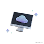 云计算机技术显示器设备3D图标 cloud computer technology monitor device icon