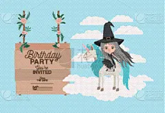 生日,独角兽,女巫,贺卡,可爱的,请柬,小马,自然美,问候