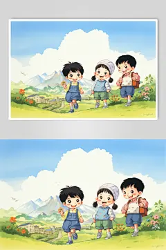 数字艺术学生放假开心过暑假扁平风插画