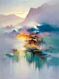 鸿健先生的油画融合了中西方文化元素，在绘画意念和色彩美学上大胆突破，其色彩层次和光的处理变换神奇。一幅幅寄情于景的画作，铸就了行云流水般的动人诗篇。
