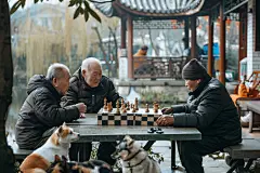 下棋的社区老人娱乐