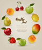 逼真水果边框背景矢量素材，素材格式：EPS，素材关键词：边框,水果,草莓,苹果,柠檬,梨,桃子,樱桃,芒果