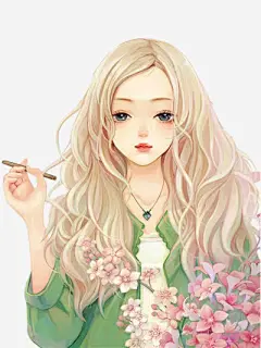 手绘卷发女孩免抠素材 平面电商 创意素材 png素材