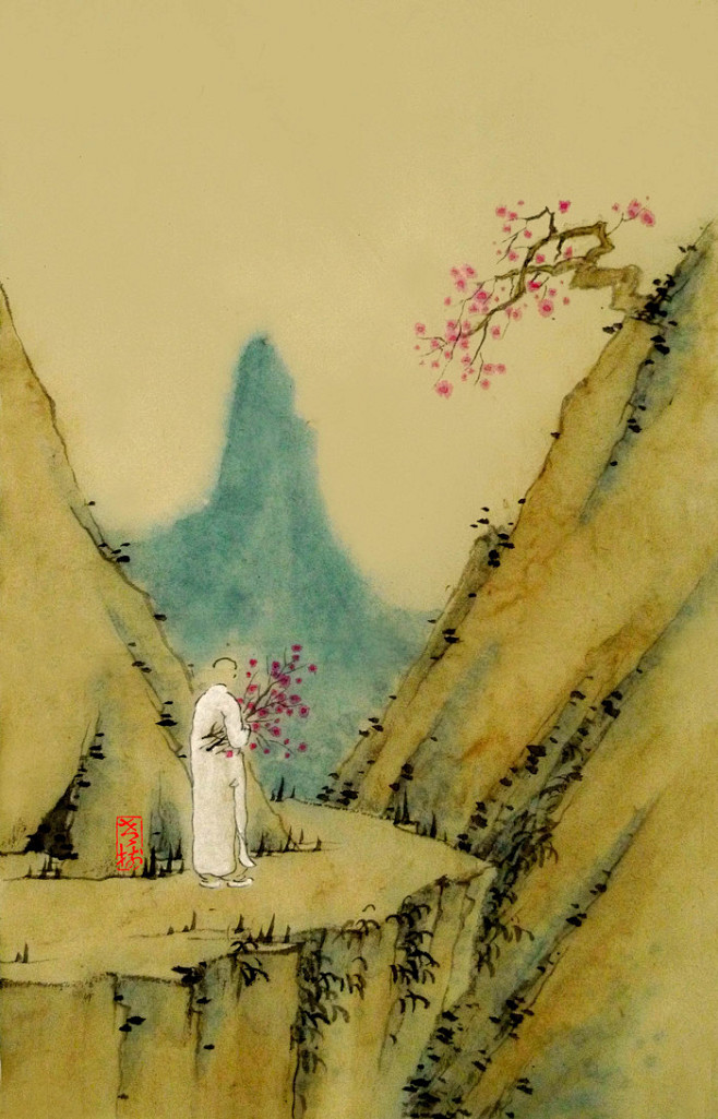 昨日入山中，梅花一树红。折来欲寄远，青山...