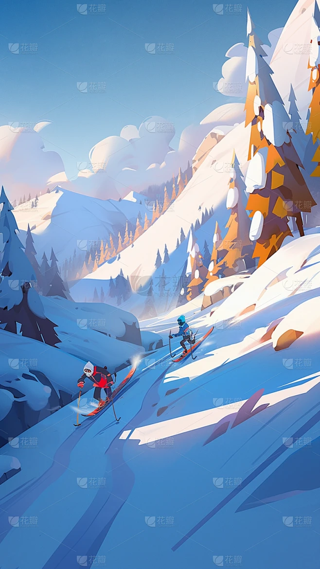 冬季冬天卡通感插画雪景场景背景图片素材素材-花瓣网
