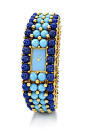 Vintage watch in yellow gold, lapis lazuli and turquoise pearls.