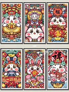 可爱国潮插画兔子合集～ : #插画手绘  #国潮插画  #兔子插画  #新年插画  #兔子