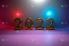 3d渲染迎接2022年新年的夜晚派对气氛，灯光和烟雾