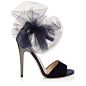 Navy Velvet, Satin and Anthracite Mirror Leather Peep Toe Sandals with Tulle Bow Detail