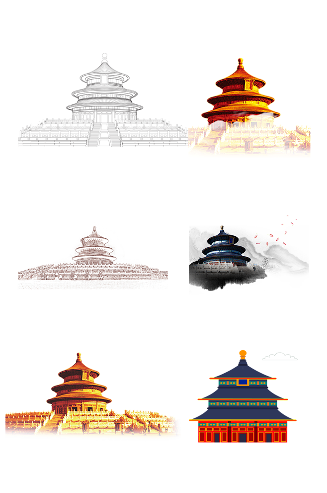 古代手绘建筑天坛祈年殿免抠元素