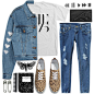 A fashion look from February 2015 featuring t shirts, long jean jacket and blue skinny jeans. Browse and shop related looks.