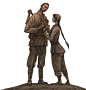 红军爱情人物抽象最新铸铜雕塑手绘设计稿