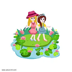 夏日小女孩欣赏荷花风景_3031910054