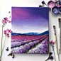 Acrylic painting art print of a purple lavender field under a colorful sky. Print is size 8x10: 