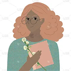 拿着书和花的女孩