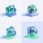 Camera icon, isometric icon, green frosted glass, white inner acrylic material, white background with transparent technical sense, data visualization style, studio lighting, C4D, mixer, octane rendering, high detail 8k