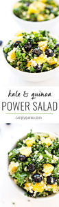 A healthy, nutrient-packed salad, this Tropical Kale & Quinoa Power Salad is a perfect lunch or side dish recipe. Comes together in 10 minutes and stores well for leftovers!: 