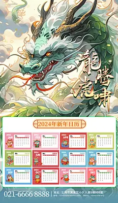 国潮龙年挂历日历