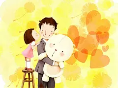 父亲节主题韩国插画壁纸 - 亲亲爸爸 - 父亲节插画壁纸10