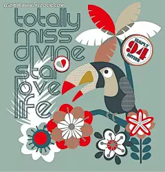 大嘴鸟小花卡通失量图AI|大嘴鸟|动漫|卡通|卡通人物|卡通人物图片|漫画|漫画人物|人物素材|人物图片|失量图|矢量人物|小花|小鸟|椰树